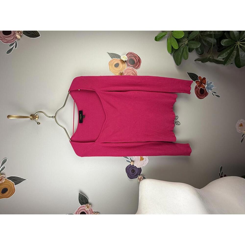 La Rambla Square Neckline Ribbed Hot Pink Knit Sweater - Size - Medium
